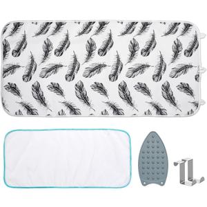 Seiritex Ironing Mat, Portable Ironing Pad 39.4 x 18.9 inch Table Top Iron Board 5 in 1 Travel Iron Blanket for Washer, Dryer, Counter top, Black Feather