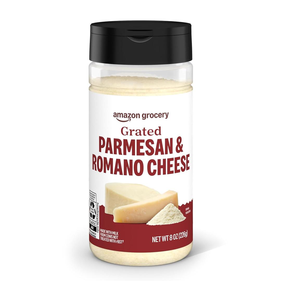 Amazon Grocery, Grated Parmesan & Romano Cheese Shaker, 8 Oz (Previously Happy Belly, Packaging May Vary), BB DEC 27 2025