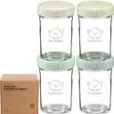 KeaBabies 4pk 8oz Glass Baby Food Containers with Lids - Leak-Proof, Microwavable Small Glass Jars, Baby Purees & Toddler Snack Storage Containers, BPA-Free, Dishwasher & Freezer Safe (Sage)