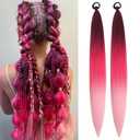Pink Ombre Braiding Hair Extension for Braids Synthetic Braid Ponytail Extensions with Elastic Tie Fashion Festival Rave Hair Accessories(Pack of 2)