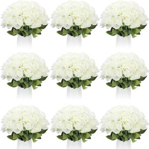 Jexine 100 Pieces Artificial Roses Flowers Bulk, Long Stem Realistic Fake Silk Roses Bouquet for Table Centerpiece Vases Wedding Party Kitchen Decor (Creamy White)