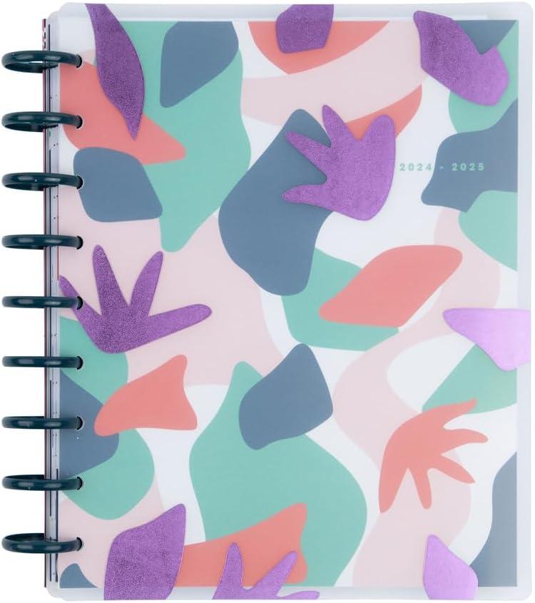 Happy Planner Disc-Bound Mid-Year 12-Month Academic Planner July 2024June 2025, Classic-Size Planner for School, Abstract Florals, 72 Pages, 12 Dividers, 2 Sticker Sheets, 7" x 9 3/4"