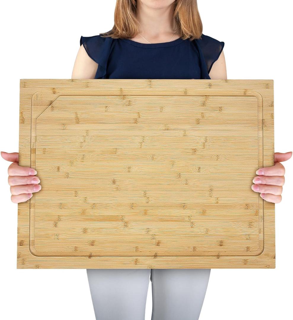 Bamboo Cutting Boards for Kitchen, Extra Large Wood Cutting Board with Deep Juice Groove and Handle, Stove Top Cover for Electric Stove, Heavy Duty Stovetop Cover, 30" x 22"