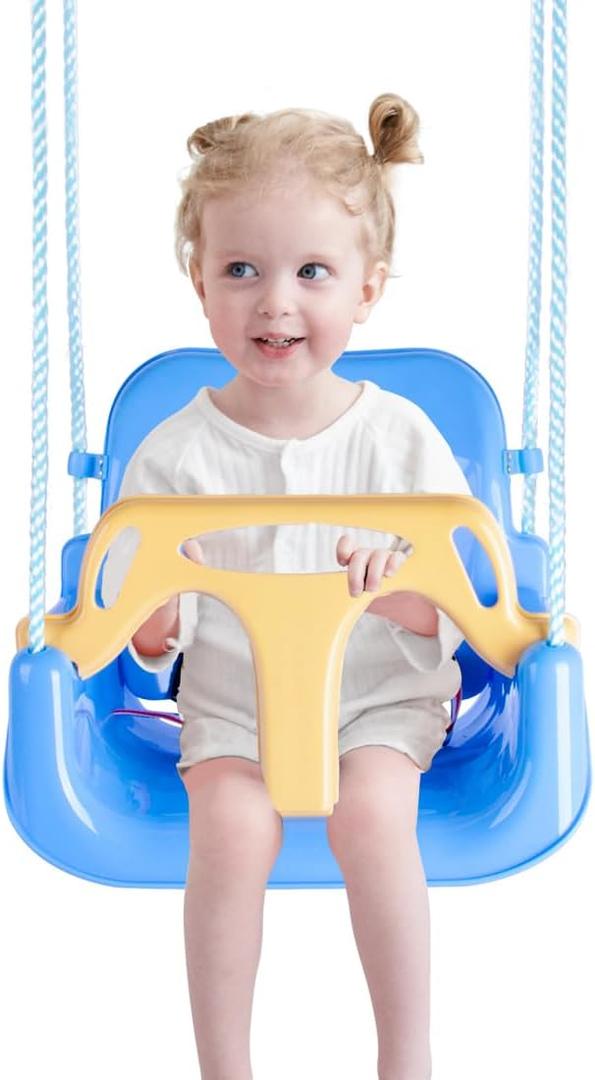 Toddler Swing, 3-in-1 Baby Swing Seat, Anti-Flip Snug & Secure Detachable Kids Swing Set, Infants to Teens Swing Seat for Playground Indoor Outdoor. (Macaron Blue)
