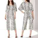  BB DAKOTA Lines in the Sun Python Snake Print Satin Jumpsuit Surplice Black Gray XS