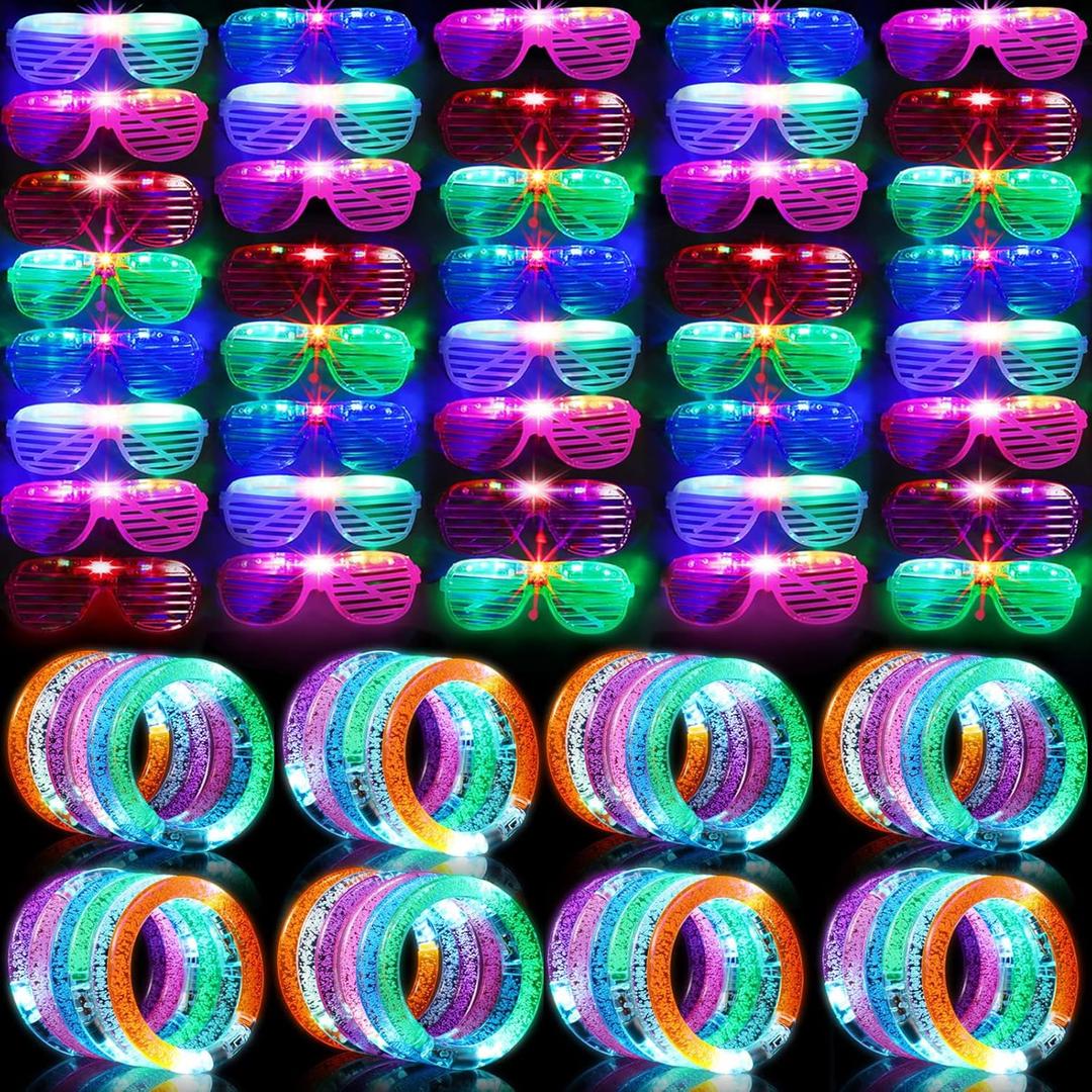 Honoson 96 Pack Glow in the Dark Party Supplies, Light up Glasses LED Bracelets, Neon Favor Flashing Bulk Gift for Adult (Vibrant Color)