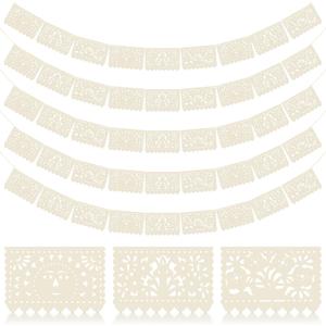 AmazingSpark 5 Pack Papel Picado Backdrop Cream White Papel Picado Banners Mexican Banner Fiesta Decoration Wedding Bridal Engagement Baby Shower Birthday Mexican Party Banner Garland Bunting Streamer