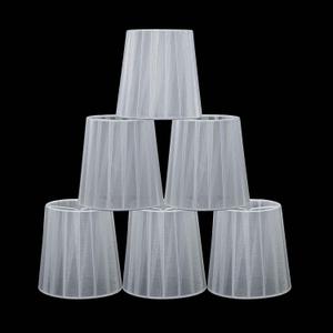 LAMPWELL KORA Clip-on Chandelier Lamp Shades, Set of 6,Small Barrel,5.2"4"H5.2", Organzy Ribbon, Handmade, Modern Decorative, ONLY FOR CANDLE BULB, White