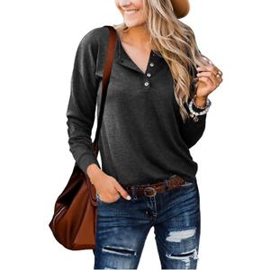 Topstype Womens Henley Tops Long Sleeve Shirts Thermal Pullover Casual Loose Fit Henley Neck Tunics (Small, 1-charcoal Black)