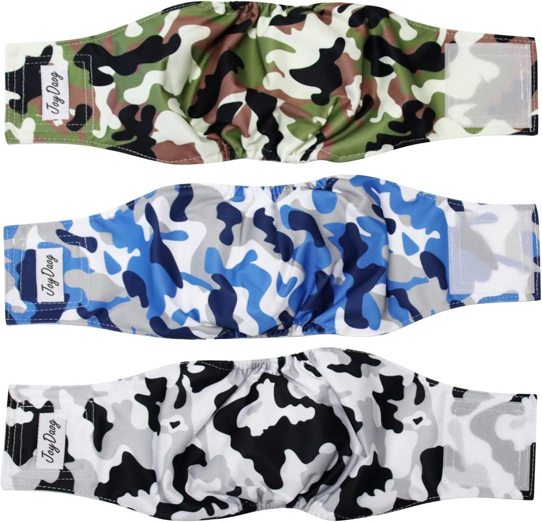 Reusable Belly Bands for Small Dogs,3 Pack Premium Washable Dog Diapers Male Puppy Nappies Wrap Camo,S