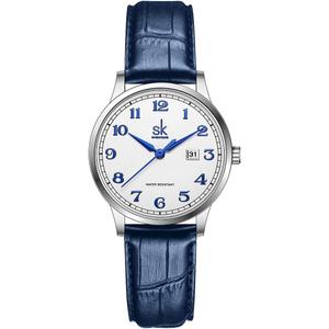 SHENGKE SK Classic Business Women Watches with Stainless Steel Band and Genuine Leather Elegant Ladies Calendar Watch