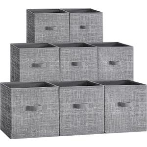 SONGMICS Storage Cubes, 11.8 x 11.8 x 11.8 Inches Non-Woven Fabric Bins with Double Handles, Set of 8, Closet Organizers for Shelves, Foldable, for Clothes, Cattail Gray UROB830G01