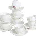 White porcelain 8-Piece Demitasse Set - 2.5oz Cups and Saucers Set of 8, Elegant White & Gold Trim Design, Perfect for Espresso and Turkish Coffee, Gifts