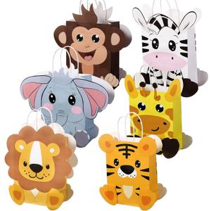 TaoBary 24 Pieces Safari Jungle Goodie Bag Party Favor Bags with Handles for Kids Birthday Safari Themed Party Supplies (Dimensional Style)