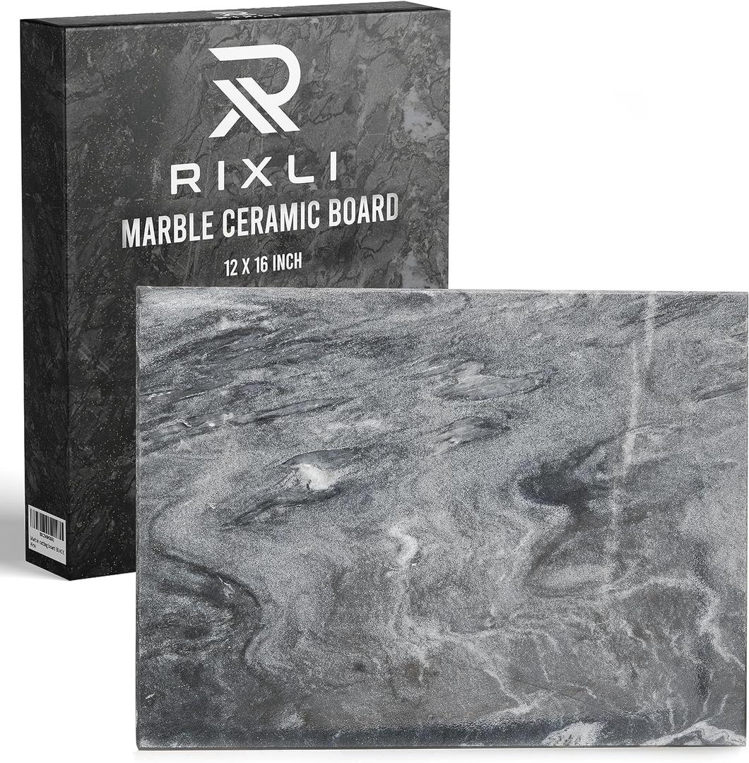 Kitchen Marble Stone Cutting Board - Marble Cutting & Charcuterie Board of 16 x 12 x 0.6 Inches, Non Slip Scratch Resistant Pastry Tray, Rectangular Serving & Chopping Slab for Countertop - Black