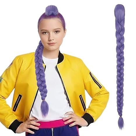 Yan Dream Purple Braid Wig Thick Long Lavender Purple Braid Hair Cosplay Wig Clip In Ponytail Dress up Accessories