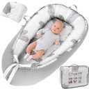Baby Lounger Pillow for Newborn 0-24 Months, Portable Infant Lounge Cover in Floor for Boy Toddler, Grey Organic Cozy Babies Pillows Nest for New Born Travel Essential (Leaves)