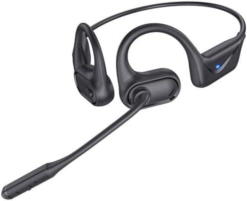 Open Ear Headphones with Mic, 29g Bluetooth Headset, Sweat Resistant,12Hrs, Dual Connect, Wireless Bluetooth Headphones with Noise Cancelling Microphone & Mute, for Work, Workout, Driving, Call, Black