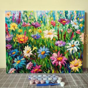 Wildflower Field Paint by Numbers for Adults Beginner Tropical Summer Flowers DIY Paintwork Acrylic Canvas Girls Bedroom Decor Blue Butterfly Painting Kits Craft 16x20 Inch Boho GiftDIY Frame  (Artwork-02)