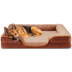 DUMOS Orthopedic Dog Bed for Large Size Dogs, Supportive Memory Foam Dog Sofa with Washable Removable Cover Non-Slip Base Waterproof Pet Couch Bed, Brown, 35" L x 25" W x 6.5" Th