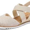 mysoft Womens Wedge Sandals Low Heel Comfortable Closed Toe Espadrilles Slip-on Elastic Ankle Strap Walking Shoes (Beige, L)