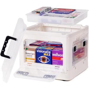 DOUKE 22qt Medicine Organizer Storage Box - Plastic First Aid Box Empty with Lid, Stackable Medical Container with Handle & Wheels, Sturdy BPA-Free Case with Tray for Medication & Supplies