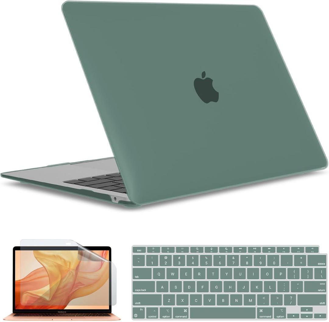 IBENZER Compatible with 2022 2021 2020 MacBook Air 13 inch case M1 A2337 A2179 A1932, Hard Shell Case&Keyboard Cover&Screen Film for Mac Air 13 with Touch ID, Midnight Green,AT13MTGN+2