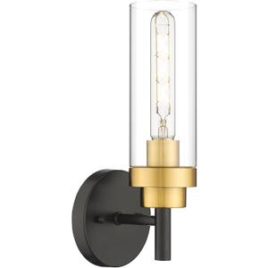 Emak Black and Gold Sconces Wall Lighting, Modern Vanity Lights with Clear Glass Shade, Wall Sconce for Bathroom, Bedroom, Living Room, Hallway, WS085-BKBGD (13 inch - 1PC)