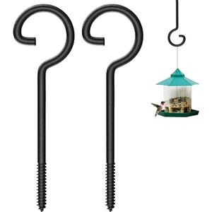 shikaman 9 Inch Q Hanger Screw Hooks 2 Pack, Safety Buckle Design Metal Hooks, Rust Resistant Screw-in Hooks for Outdoor String Lights, Bird Feeders, Plants, Patio, Fence, Wood