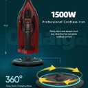Omaiga 1500W Cordless Iron for Clothes, Wireless Steam Iron with Rapid Heating & Auto Shut Off, for Effective Wrinkle Removal