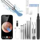 Ear Wax Removal, Earwax Remover Tool with 8 Pcs Ear Set, Ear Cleaner with Camera, Earwax Removal Kit with Light, Ear Wax Removal Tool with 6 Ear Spoon, Ear Cleaner for iOS and Android (Black)