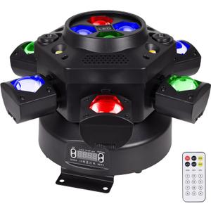 Moving Head DJ Lights, 150W RGBW LED Moving Head Lights, 6 Arms Party Light, 4 in 1 Bee-Eyes Effect Light, Red Green Starry, White & Amber Strobe, Support DMX-512 & Remote for Party Bar Disco Club DJ