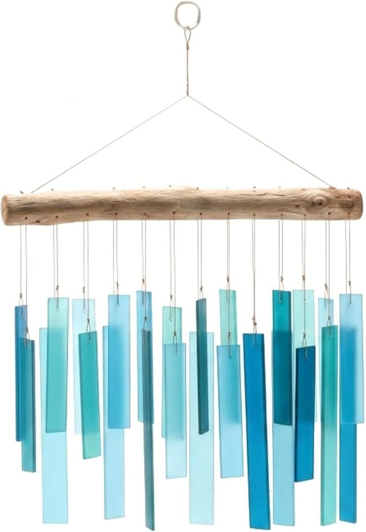 Solange & Frances Glass Wind Chimes for Outside. Handmade Hanging Wind Chimes Coastal Beach Decor, Pool Area Gift Outdoor Decor Gift for Women, Gifts for Mom, Birthday Gifts for Women