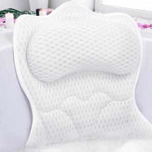 REEZEIVI Bath Pillows for Tub,Bath Pillow with 6 Non-Slip Suction Cups,Soft 4D Mesh Fabric,Bathtub Pillows for Tub Neck and Back Support,Extra Thick Luxury Bathtub Pillows,White