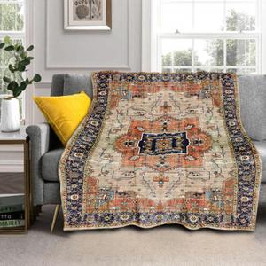 Aztec Terracotta Boho Blanket Soft Flannel Lightweight Vintage Bohemian Throw Blanket Cozy Warm Retro Western Carpet Blankets All Seasons Living Room Decor for Couch Chair Bed Sofa Office 40x50 inch