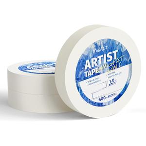 JusArt 3 Packs Artist Tape for Watercolor Paper, 1 inch Wide Total 600FT Long, White Art Tape for Masking, Framing, Painting, Acid Free, Low Tack