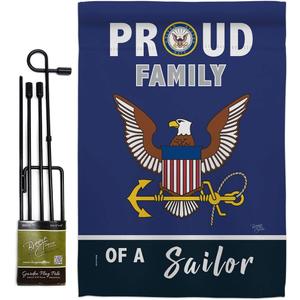 Proud Family Sailor Garden Flag - Set with Stand Armed Forces Navy USN Seabee United State American Military Veteran Retire Official - House Banner Small Yard Gift Double-Sided 13 X 18.5