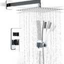 8 Inch Polished Chrome Shower Faucet Set with Rain Shower Head and Handheld Spray, Wall Mounted Rainfall Shower Head with Handheld Combo, Bathroom luxury Shower System with Valve and Trim