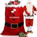 Treela Extra Large Christmas Santa Velvet Gift Bag 56 x 36 Inch Jumbo Red Sack with Cord Drawstring Santa Merry Christmas Wrap Giant Bags Xmas Costume for Xmas Presents Supply Holiday Wrapping