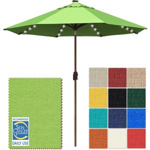 EliteShade USA 10-Year-Non-Fading 10ft Market Patio Umbrella, Commercial Grade Table Sun Umbrella with 80 Solar LED Lights, Crank Open, Windproof & UPF 50+ UV Protection for Garden, Deck, Pool, Backyard, Macaw Green