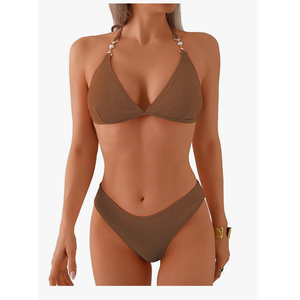 swimall Women's Triangle Bikini Set Cheeky High Cut Sexy Two Piece Swimsuit Cute Halter Bathing Suit,M
