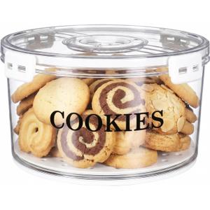 Cookie Jar with Airtight Lid,Bread Box Bread Boxes for Kitchen Counter,Time Recording Bread Storage Container, BPA-Free Plastic Containers for Cookies, Toast, Bagel, Donut, Homemade Bread-White, Large-Square