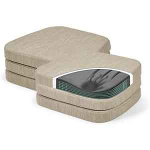 Baibu Kitchen Chair Cushions Set of 6, Dual-Layer Patented Design Memory Foam Dining Chair Pads with Ties and Washable Cover, 6 Pack, 17" x 16" x 2", Beige