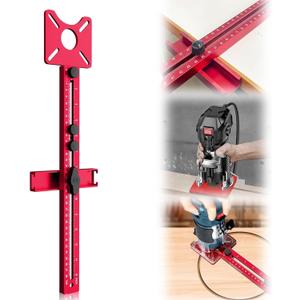 4in1 Router Milling Groove Bracket, Aluminum Alloy Circle Cutting Jig for Cabinet Hardware, Woodworking Router Guide, Adjustable Tool, Red