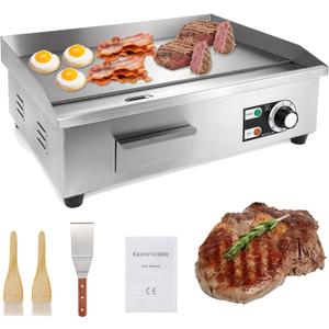 IRONWALLS Commercial Electric Griddle 22”, 3000W Electric Flat Top Griddle Grill Indoor with 122~572℉ Adjustable Temperature Control, Non-stick Stainless Steel Teppanyaki Grill for Restaurant, Hotel