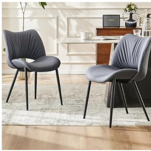 YOUTASTE Modern Dining Chair Set of 2 Armless Hollow Mid Back Office Desk Living Room Chair No Wheels Wide Seat Accent Vanity Chair PU Leather Padded Home Kitchen Restaurant Gray