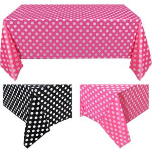 Tegeme 3 Pieces Plastic Polka Dot Tablecloth Mouse Table Cloth Rectangular Pink and White Polka Dot Tablecloth 54 x 108 Inches Black and White Table Cover for Mouse Themed Party Birthday Decorations