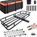MeeFar Hitch Mount Cargo Carrier Basket 53" x19" x 5"+Waterproof Cargo Bag (51" x17"x 18"),Hauling Weight Capacity of 500 Lbs fit on 2 Inch Receiver with Hitch Stabilizer,Net and Straps
