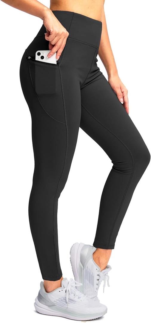 SANTINY Women's Fleece Lined Winter Leggings Water Resistant High Waisted Thermal Hiking Running Warm Pants Women Pockets (Gray, L)