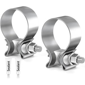 63mm 2.5 inch Exhaust Clamp 2 1/2 Butt Joint 304 Stainless Steel Band Lap Joint Band Clamp Stainless Steel for Pipes Silver 2pcs (2, 2.5 inch)